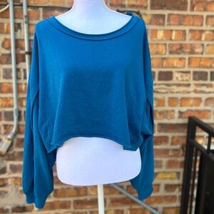 Free people blue cropped pullover sweater size large